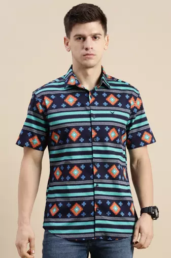 men's short sleeves geometric multi shirt