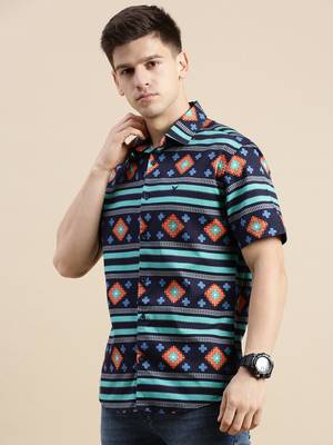 men's short sleeves geometric multi shirt 3