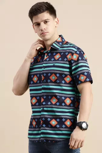 men's short sleeves geometric multi shirt