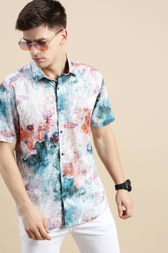 men's short sleeves floral multi shirt
