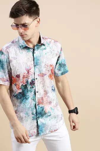 men's short sleeves floral multi shirt