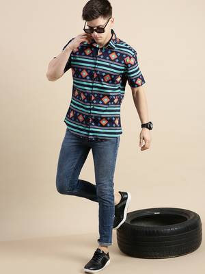 men's short sleeves geometric multi shirt 5