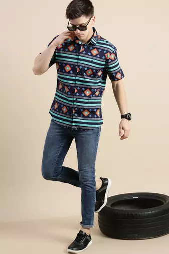men's short sleeves geometric multi shirt