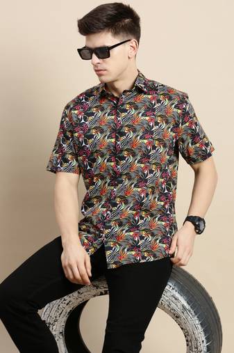men's short sleeves floral multi shirt