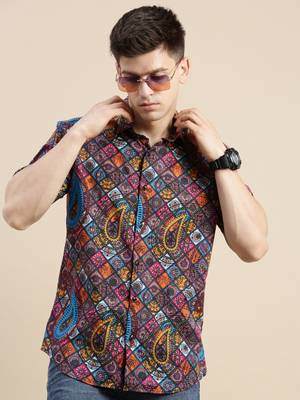 men's short sleeves ethnic motifs multi shirt 1
