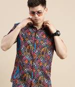 men's short sleeves ethnic motifs multi shirt