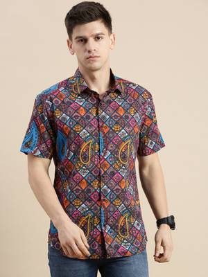 men's short sleeves ethnic motifs multi shirt 2