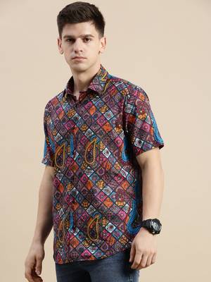 men's short sleeves ethnic motifs multi shirt 3