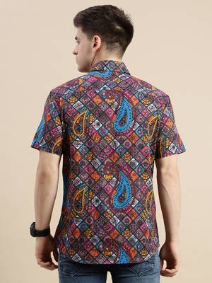men's short sleeves ethnic motifs multi shirt 4