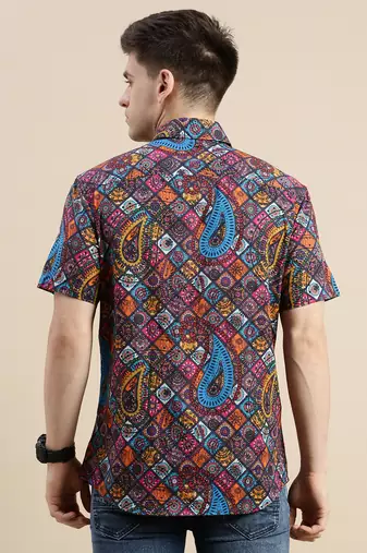 men's short sleeves ethnic motifs multi shirt
