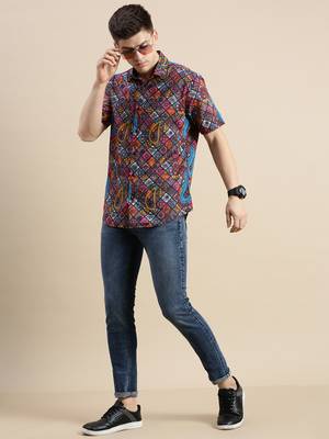 men's short sleeves ethnic motifs multi shirt 5