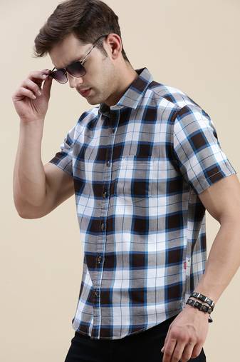 men's short sleeves tartan checks multi shirt