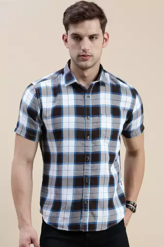 men's short sleeves tartan checks multi shirt