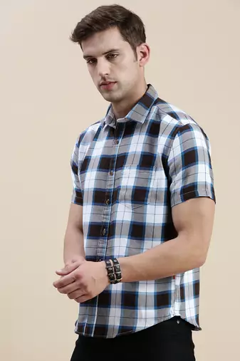 men's short sleeves tartan checks multi shirt