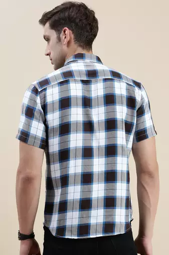 men's short sleeves tartan checks multi shirt