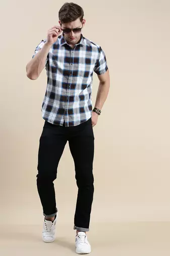 men's short sleeves tartan checks multi shirt