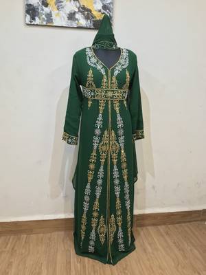 Green color Full Sleeves Handmade Moroccan Kaftan 1
