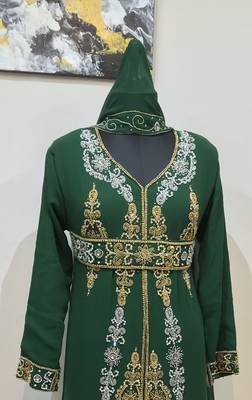 Green color Full Sleeves Handmade Moroccan Kaftan 2