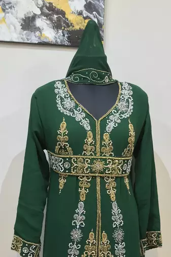 Green color Full Sleeves Handmade Moroccan Kaftan
