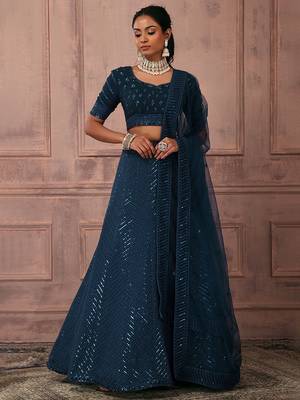 teal lehenga set choli with dupatta for women 2