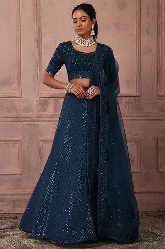 teal lehenga set choli with dupatta for women