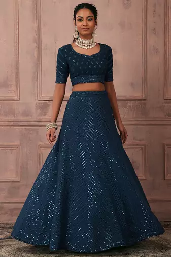 teal lehenga set choli with dupatta for women