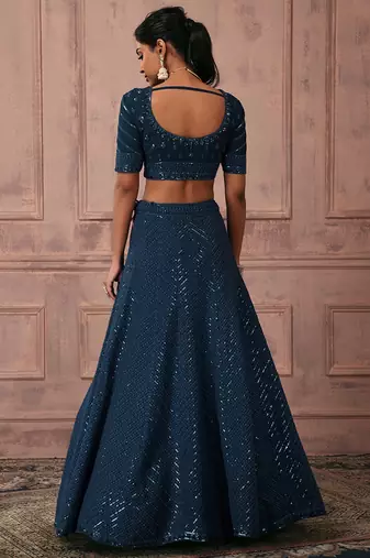 teal lehenga set choli with dupatta for women