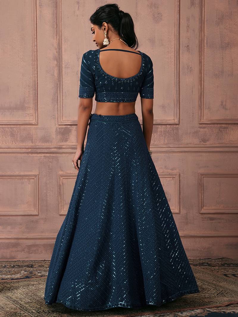 Teal Reception Lehenga Choli for Women