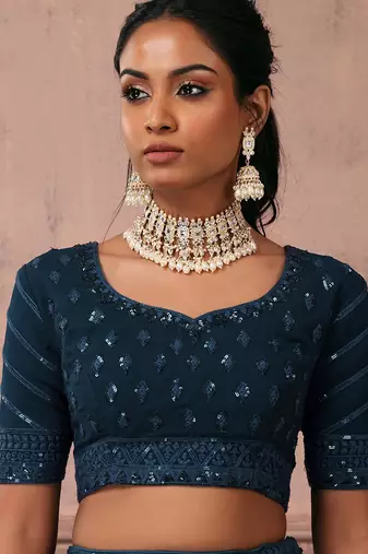 teal lehenga set choli with dupatta for women