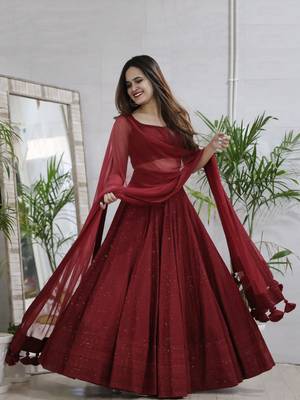  maroon sequins georgette lehenga set choli with dupatta with dupatta 1