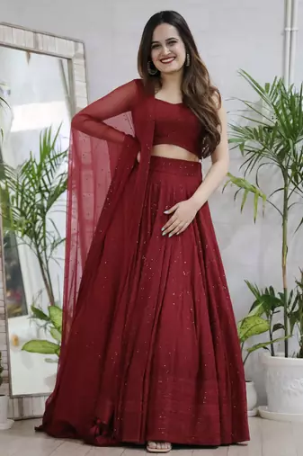  maroon sequins georgette lehenga set choli with dupatta with dupatta