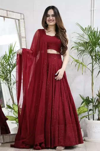  maroon sequins georgette lehenga set choli with dupatta with dupatta
