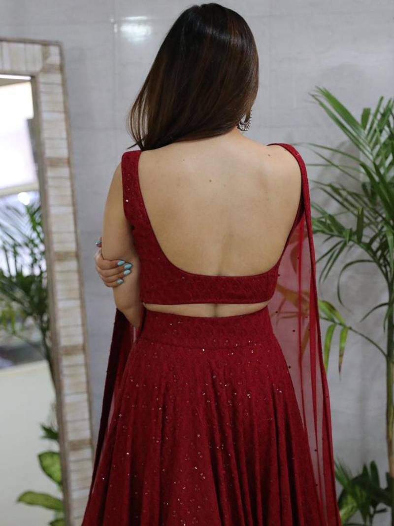 Lovely Maroon Sequins Georgette Designer Lehenga Choli With Dupatta