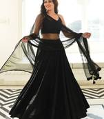 Fabulous Black Embroidered Georgette Reception Wear Lehenga Choli