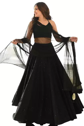  black embroidered georgette lehenga set choli with dupatta