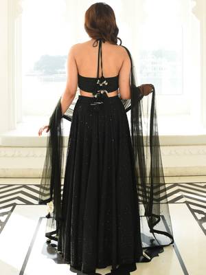 black embroidered georgette lehenga set choli with dupatta 5