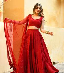 red georgette sequin work lehenga set choli with dupatta