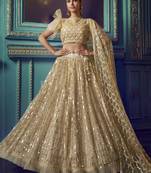 Enticing Beige Sequins Net Wedding Wear Lehenga Choli With Dupatta