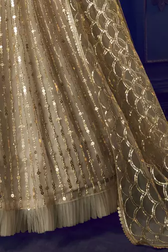 Enticing Beige Sequins Net Wedding Wear Lehenga Choli With Dupatta