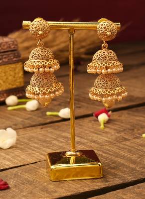 Long Intricate Golden Jhumkas 1