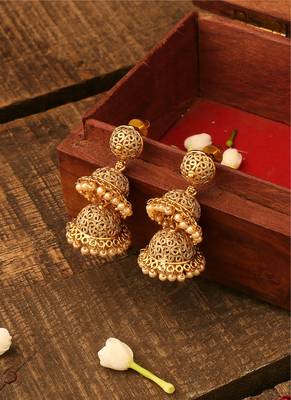 Long Intricate Golden Jhumkas 3