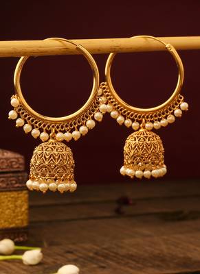 Golden Round Hoops With Hanging Beads 1