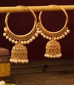 Golden Round Hoops With Hanging Beads
