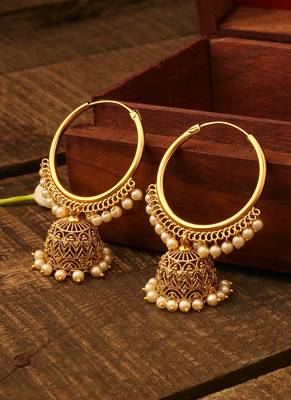Golden Round Hoops With Hanging Beads 2