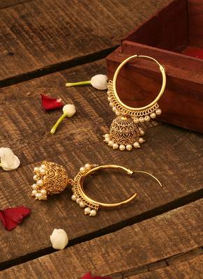 Golden Round Hoops With Hanging Beads 3