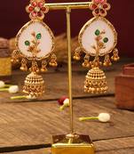 Multicolour Floral Earrings With Green Leaves