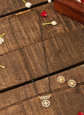 Black Gold Mangalsutra Set With Small Earrings 2