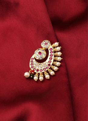 Gold Plated with American Stone Studded Nose Ring For Occasional Wear 3