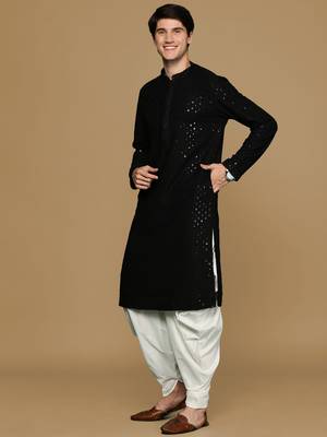 Sanwara black shimmering elegance men's chikankari with sequins kurta set 1