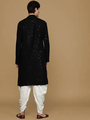 Sanwara black shimmering elegance men's chikankari with sequins kurta set 3